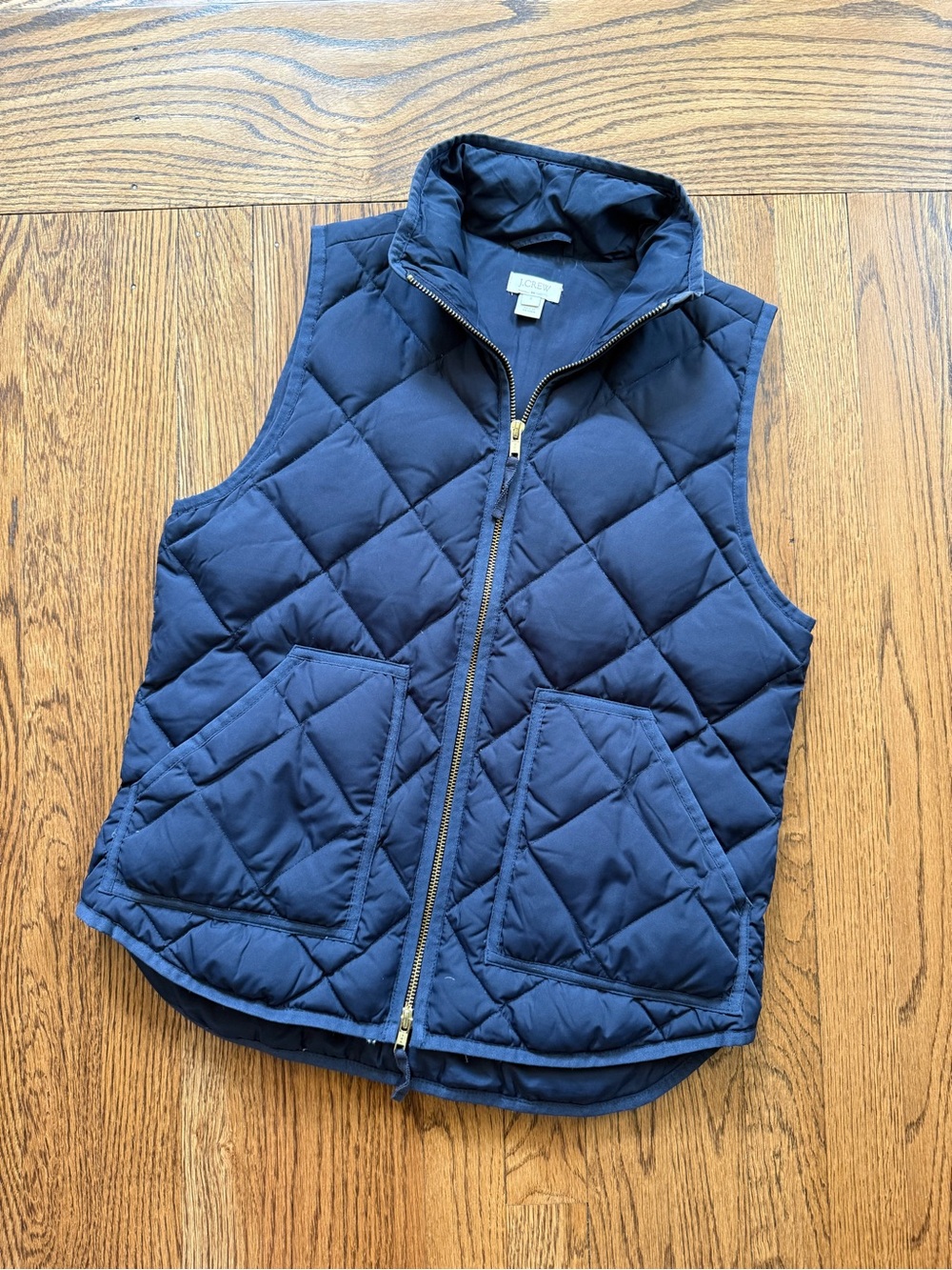 J.Crew Navy Quilted Puffer Vest Women’s S Diamond Quilt Gold Zip